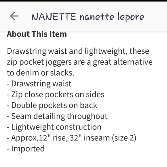 NWT: Nanette Lepore Pull On Jogger Pants - Picture 6 of 6